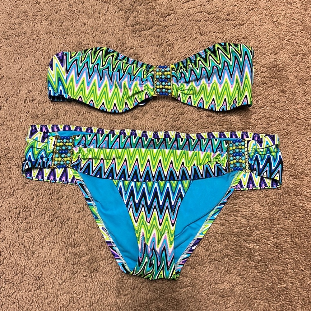 ABS blue and green strapless bikini size 6/8